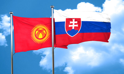 Kyrgyzstan flag with Slovakia flag, 3D rendering