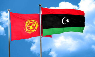 Kyrgyzstan flag with Libya flag, 3D rendering