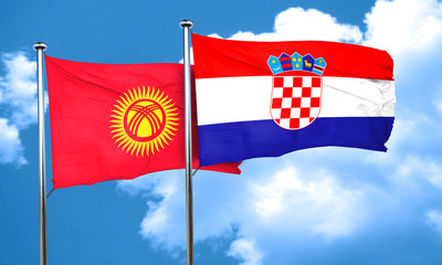 Kyrgyzstan flag with Croatia flag, 3D rendering