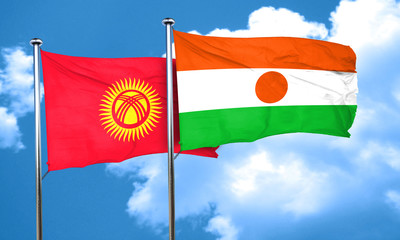 Kyrgyzstan flag with Niger flag, 3D rendering