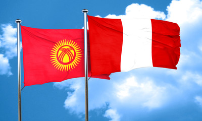 Kyrgyzstan flag with Peru flag, 3D rendering
