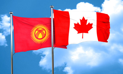 Kyrgyzstan flag with Canada flag, 3D rendering