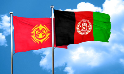 Kyrgyzstan flag with afghanistan flag, 3D rendering