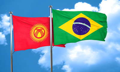 Kyrgyzstan flag with Brazil flag, 3D rendering