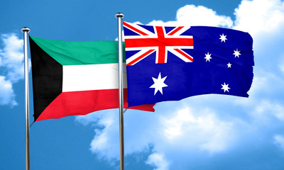 Kuwait flag with Australia flag, 3D rendering