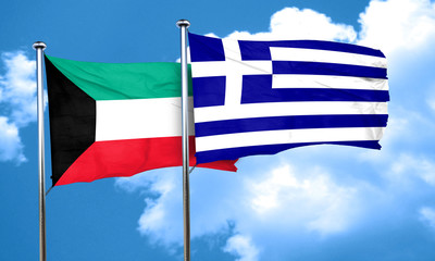 Kuwait flag with Greece flag, 3D rendering