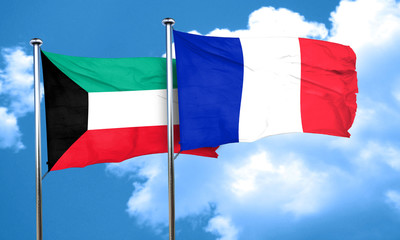 Kuwait flag with France flag, 3D rendering