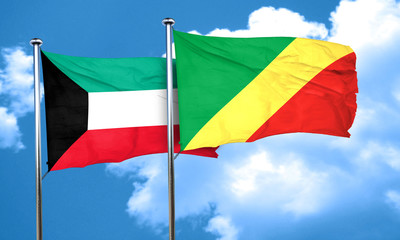 Kuwait flag with congo flag, 3D rendering