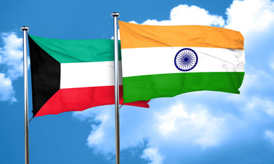 Kuwait flag with India flag, 3D rendering
