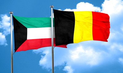 Kuwait flag with Belgium flag, 3D rendering