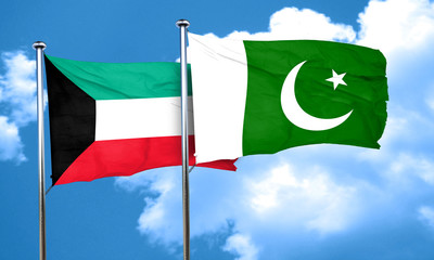 Kuwait flag with Pakistan flag, 3D rendering
