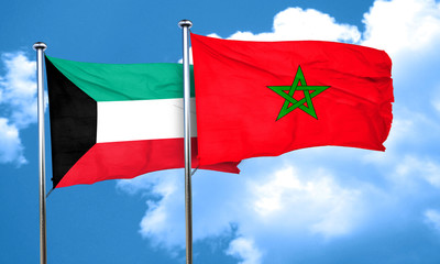 Kuwait flag with Morocco flag, 3D rendering