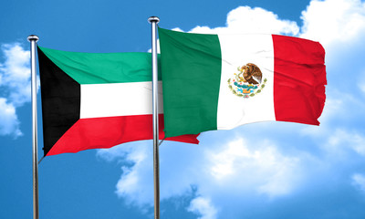 Kuwait flag with Mexico flag, 3D rendering