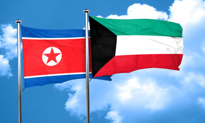 North Korea flag with Kuwait flag, 3D rendering