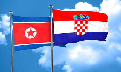 North Korea flag with Croatia flag, 3D rendering