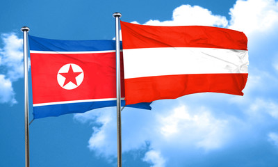 North Korea flag with Austria flag, 3D rendering