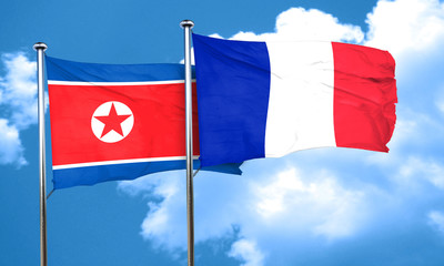 North Korea flag with France flag, 3D rendering