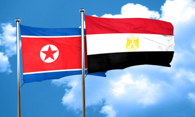 North Korea flag with egypt flag, 3D rendering