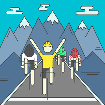 Modern Illustration of cyclists on finish line