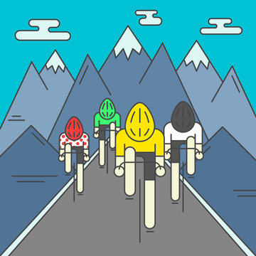Modern Illustration of cyclists on the road