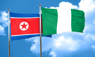 North Korea flag with Nigeria flag, 3D rendering