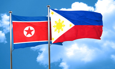 North Korea flag with Philippines flag, 3D rendering