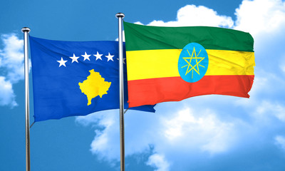 Kosovo flag with Ethiopia flag, 3D rendering