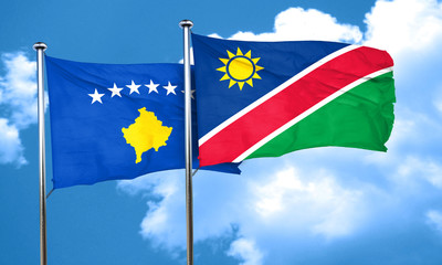 Kosovo flag with Namibia flag, 3D rendering