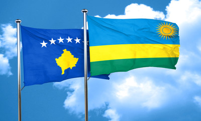 Kosovo flag with rwanda flag, 3D rendering