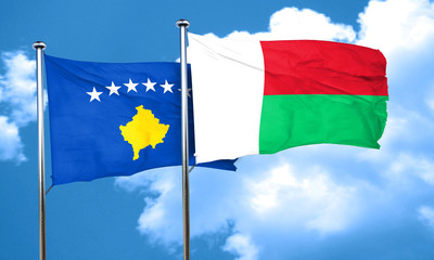 Kosovo flag with Madagascar flag, 3D rendering
