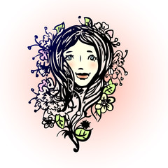 hand drawn pattern with girl in flowers. sketch for tattoo, poster, print, t-shirt, invitation, cards, banners, flyers, calendars. vector eps 10