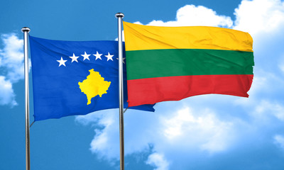 Kosovo flag with Lithuania flag, 3D rendering