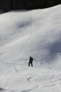 A hiker in the snow, Sedrun, Graubunden, Switzerland