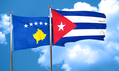 Kosovo flag with cuba flag, 3D rendering