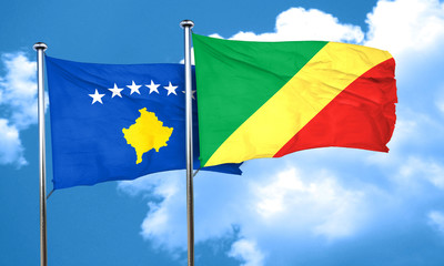 Kosovo flag with congo flag, 3D rendering