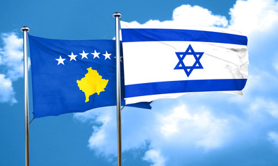 Kosovo flag with Israel flag, 3D rendering