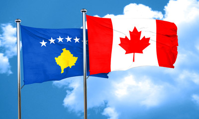 Kosovo flag with Canada flag, 3D rendering