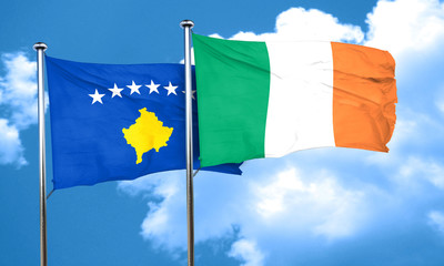Kosovo flag with Ireland flag, 3D rendering