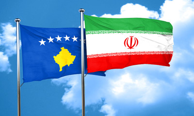 Kosovo flag with Iran flag, 3D rendering
