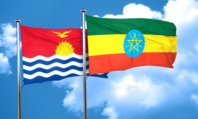 Kiribati flag with Ethiopia flag, 3D rendering