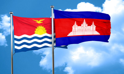 Kiribati flag with Cambodia flag, 3D rendering