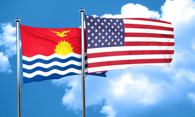 Kiribati flag with American flag, 3D rendering