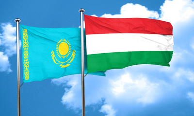 Kazakhstan flag with Hungary flag, 3D rendering