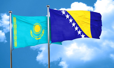 Kazakhstan flag with Bosnia and Herzegovina flag, 3D rendering