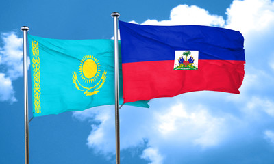 Kazakhstan flag with Haiti flag, 3D rendering