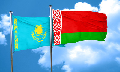Kazakhstan flag with Belarus flag, 3D rendering