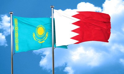 Kazakhstan flag with Bahrain flag, 3D rendering