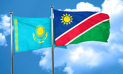 Kazakhstan flag with Namibia flag, 3D rendering