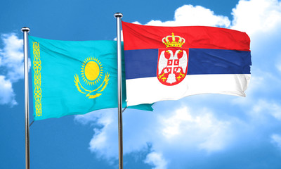 Kazakhstan flag with Serbia flag, 3D rendering