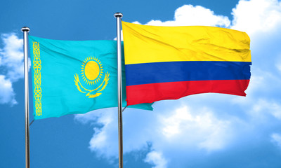 Kazakhstan flag with Colombia flag, 3D rendering